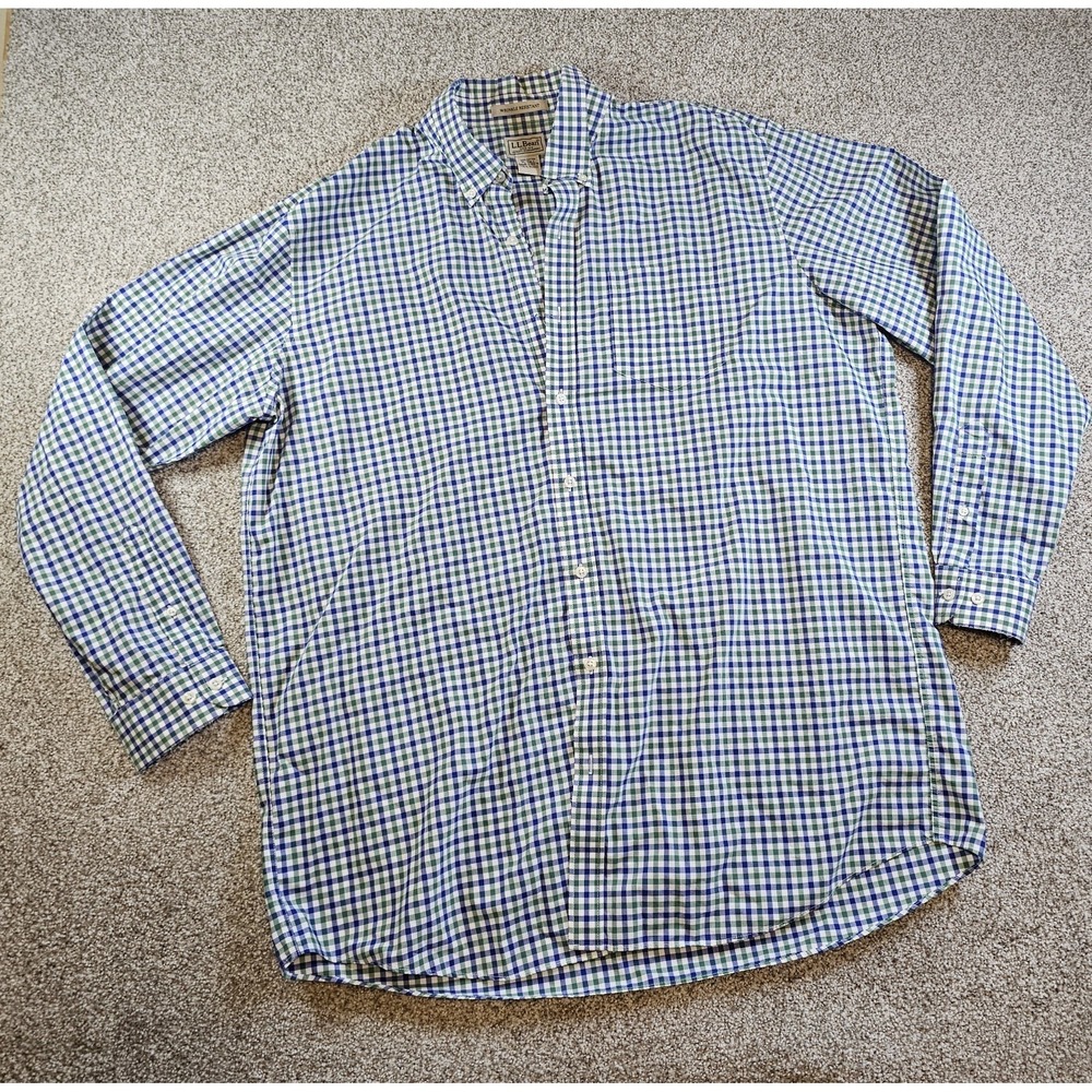 LL Bean Flannel Shirt Mens XL-Tall Green Plaid Wrinkle Resistant Workwear A7